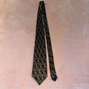 Oscar de la Renta green blue silver oval print silk tie made in USA